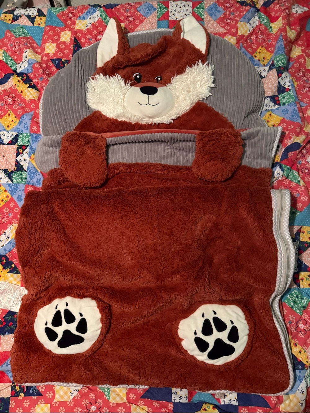 Plush Fox Kids Sleeping Sack - Rust Orange and Gray